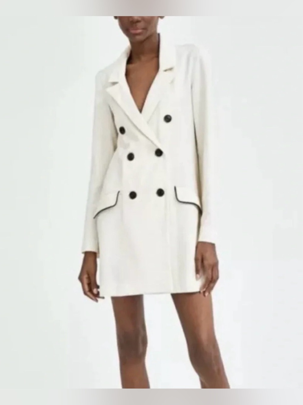 NWT Zara trf Cream Blazer Dress with Black Trim